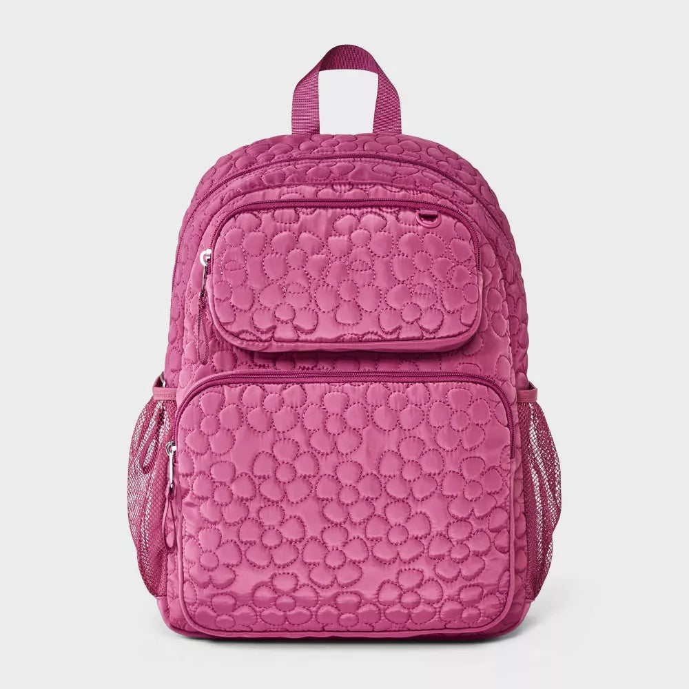 Girls' 16" Two Pocket Quilted Flowers Backpack