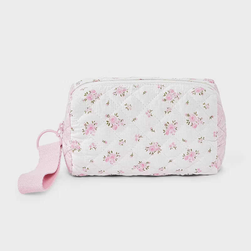 Girls' Floral Quilted Cosmetic Pouch