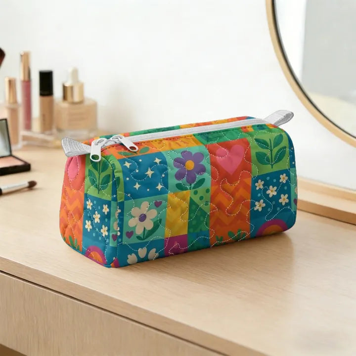 Colorful Patchwork Quilted Makeup Bag for Women