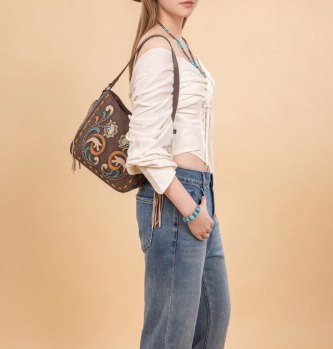 West Western Shoulder Bag for Women Vintage Floral Embroidered Hobo HandBag Stylish Crossbody Purse Ideal Western Purses, Coffee